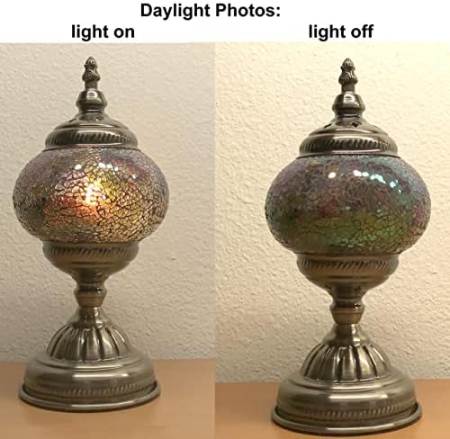 SILVERFEVER Handcrafted Mosaic Turkish Lamp Moroccan Glass Table Desk Bedside Light Bronze Base with E12 Bulb (Calm Pastels)