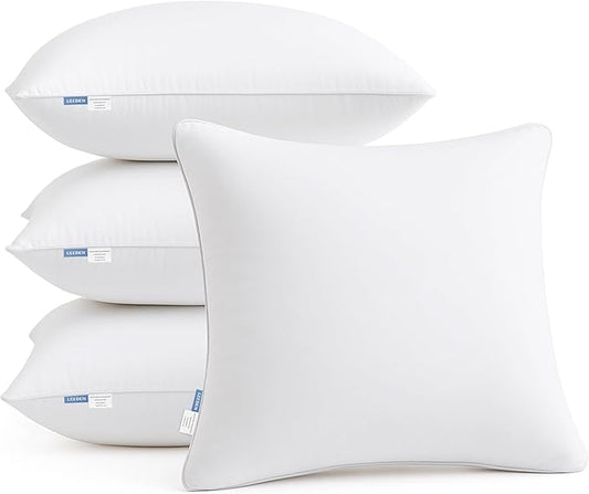 Leeden 22 x 22 Pillow Inserts (Set of 4) - Throw Pillow Inserts with 100% Cotton Cover - 22 Inch Square Interior Sofa Pillow Inserts - Decorative Pillow Insert Pair - White Couch Pillow
