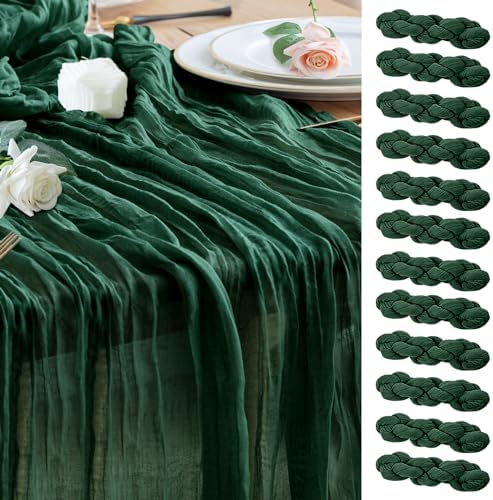 Wokceer Cheesecloth Table Runner Emerald Green 10FT Boho GauzeRunner,12Pack
