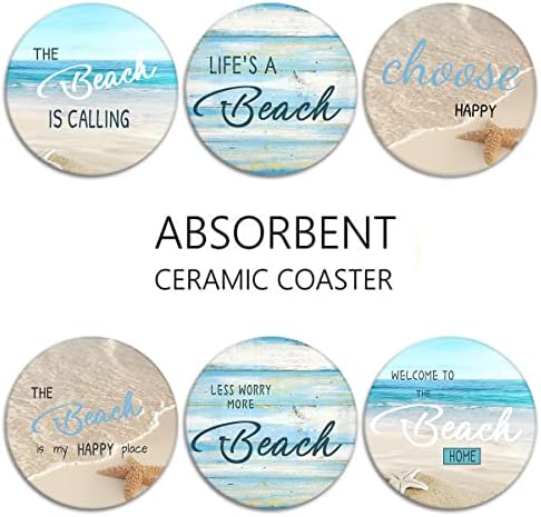 Britimes Coasters for Drinks, Set of 6, Ceramic Stone, Beach Teal