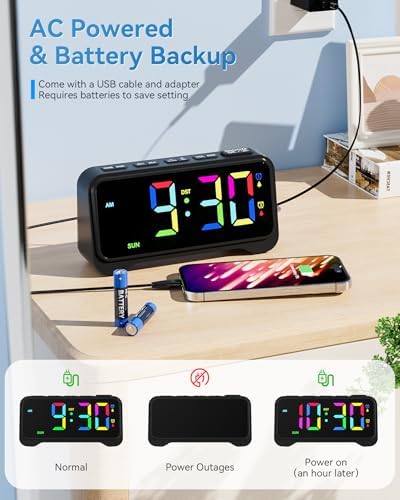 Alarm Clock for Kids Teens, Dynamic RGB Alarm Clock for Bedroom Bedside
