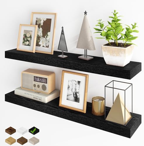 Fun Memories Floating Shelves for Wall, 36Inch Floating Shelves Set of 2, Hanging Shelf with Invisible Brackets, Bathroom Shelves for Living Room, Bedroom, Kitchen- Black