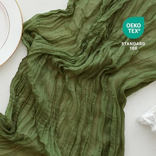 Sioloc 5 Pack Moss Green Cheesecloth Table Runner 120'' x 35'',Spring Easter Decor Soft Gauze Boho Wedding Table Decor for 10ft Table Birthday Party,Baby Shower, Bridal Shower, Home & Event Decor