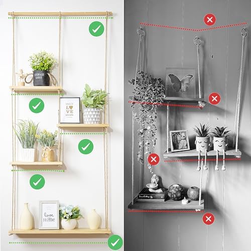 jontell Plant Wall Shelf Macrame Wall Hanging Shelf- Macrame Shelves Handmade Decorative Boho Floating Wall Shelves- Rope Shelf to Organize and Decor for Living Room, Bedroom, Bathroom