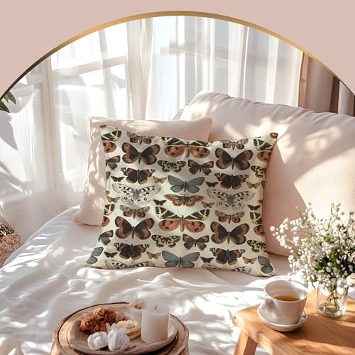 Butterfly Pillow Covers 18x18, Vintage Moth Cottagecore Pillow Covers for Couch Bed, Cottagecore Room Decor, Butterfly Gifts for Women