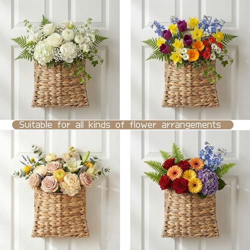 Water Hyacinth Hanging Wall Basket, Handwoven Wicker Wall Hanging Baskets for Home Decor, Entryway & Bathroom – Natural Handmade Door Basket for Stylish Wall Display,8.7 x 4.7 x 11.4 in