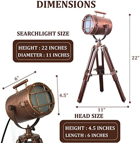 collectiblesBuy Antique Vintage Desktop Searchlight Adjustable Wooden Tripod Lamps LED Tabletop Copper Finish Spotlights Home Decor