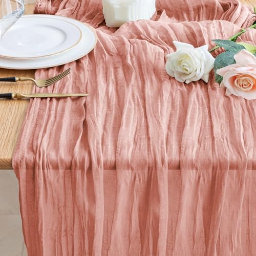Wokceer Cheesecloth Table Runner Dark Rose 10FT Boho Gauze Runner for Party