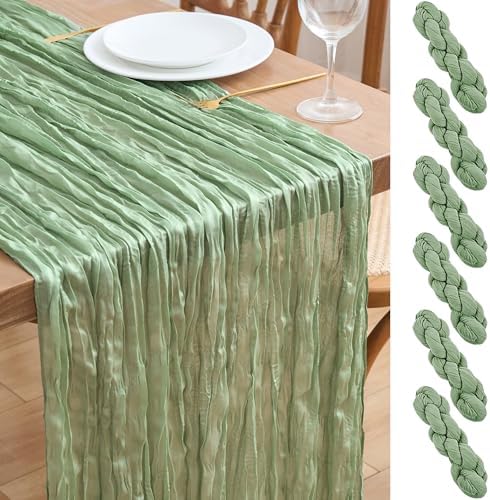 Asee'm 6pcs Sage Green Cheesecloth Table Runner Summer 10FT Gauze Sheer
