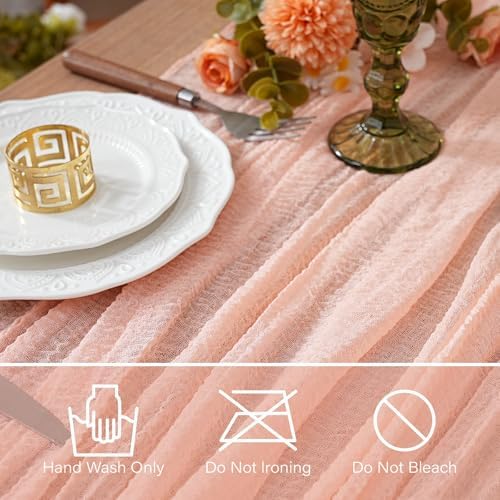 1Pcs Cheesecloth Table Runner Pink 10FT Boho Gauze Cheese Cloth Table Runners 120 Inches Long Rustic Sheer for Centerpiece Home Party Christmas Wedding Baby Shower Spring Easter Decor