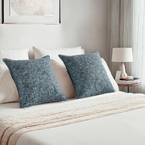 HAUSSY Pack of 2 Chenille Tweed Throw Pillow Covers 26x26 Inch, Navy Blue