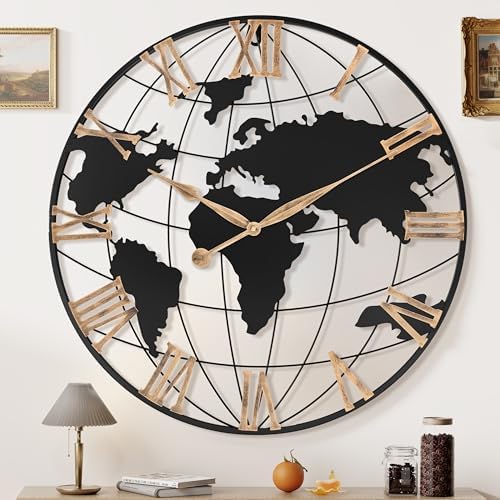 Pytha Sight 30 Inch Large Extra Giant Oversized Metal World Map Wall Clock