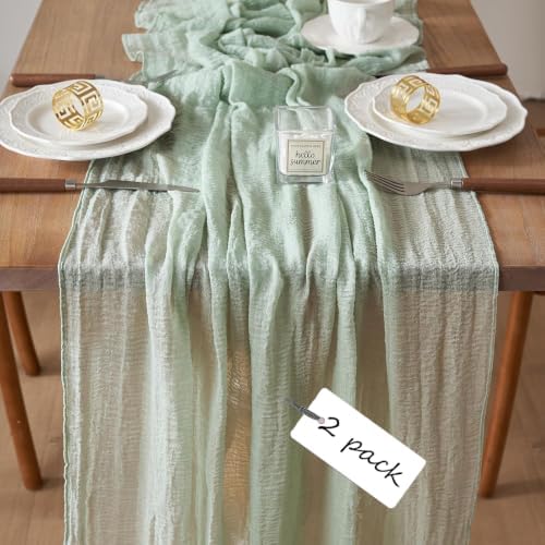 2Pcs Cheesecloth Table Runner Sage Green 10FT Boho Gauze Cheese Cloth Table Runners 120 Inches Long Rustic Sheer for Centerpiece Home Party Christmas Wedding Baby Shower Spring Easter Decor