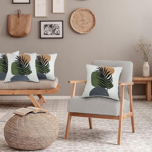 JASEN Abstract Boho Pillow Covers 18x18,Soft Mid Century Palm Fronds Decorative Throw Pillows for Couch Bed Sofa Bedroom（Only 1 Pillow Cover）
