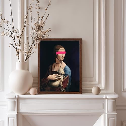 Poster Master The Lady with an Ermine Painting Print - Baroque Portrait Poster - Altered & Pop Art - Gift for Men & Women - Decor for Bedroom, Living Room or Office - 11x14 Brown Framed
