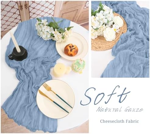10 Pack Dusty Blue Cheesecloth Table Runner Long,21.5 x 120 Inch