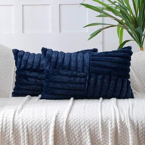 All Smiles Navy Blue Lumber Decorative Throw Pillow Covers 12x20 Set of 2