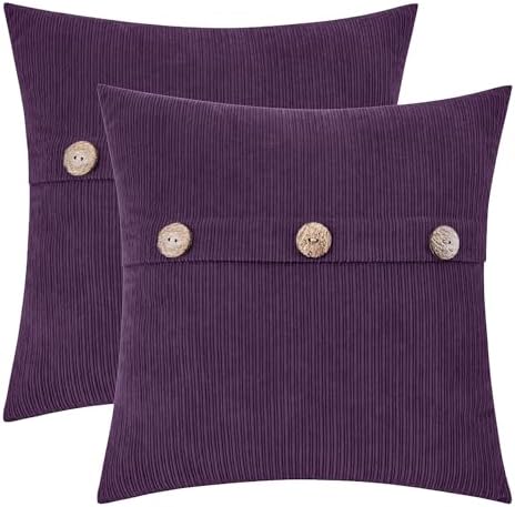 HWY 50 Purple Chenille Throw Pillow Covers 20x20 Inch Buttons Pack of 2