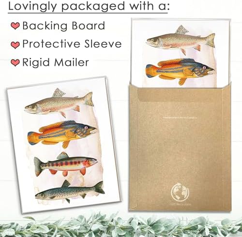 DREAM BIG PRINTABLES Four Fish Art Print - 8x10 (Unframed) | Vintage Fishing Wall Decor for Fisherman