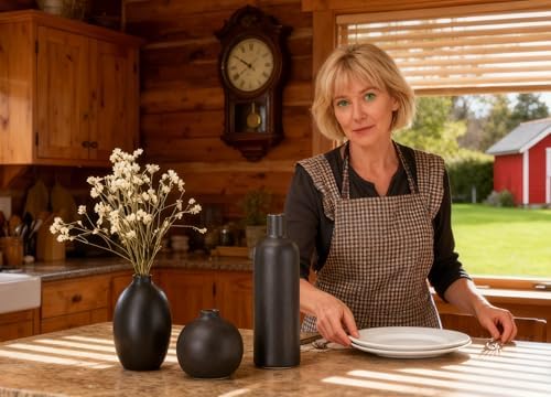 Black Ceramic Vase Set of 4, Classic Matte Small Vases Home Decorations for Table Shelf Office Centerpieces Decor
