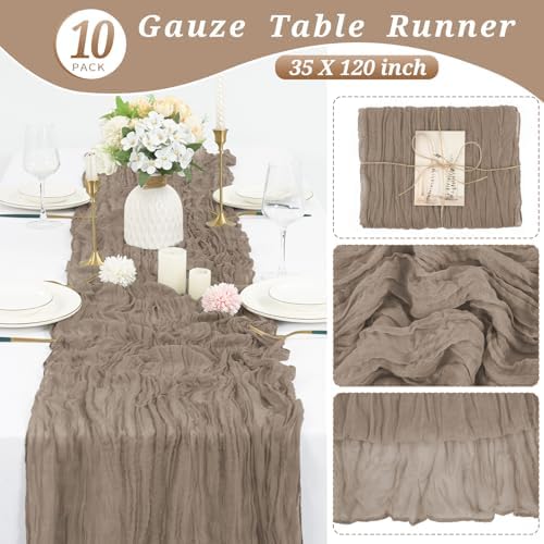 10 Pack Cheesecloth Table Runner 35 x 120 Inch, Nude