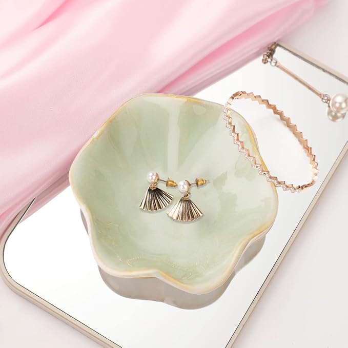 Binoster Ceramic Jewelry Dish,Leaf Jewelry Tray Key Tray,Small Ring Dish Holder Jewelry Plate Trinket Tray Catchall Tray Nightstand Decor For Entryway Green Table Room Decor