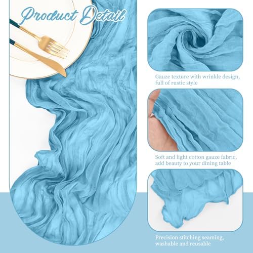 10 Pack Light Blue Cheesecloth Table Runner Long,21.5 x 120 Inch