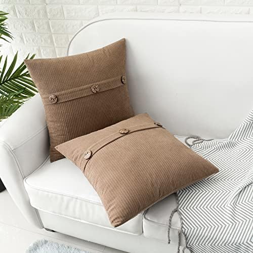 HWY 50 Taupe Chenille Throw Pillow Covers 18x18 Inch Buttons Pack of 2