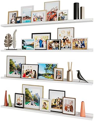 Wallniture Denver 46" White Floating Shelves for Wall Decor, Wall Bookshelves for Living Room, Floating Bookshelf, Wood Picture Ledge Shelf, Set of 4