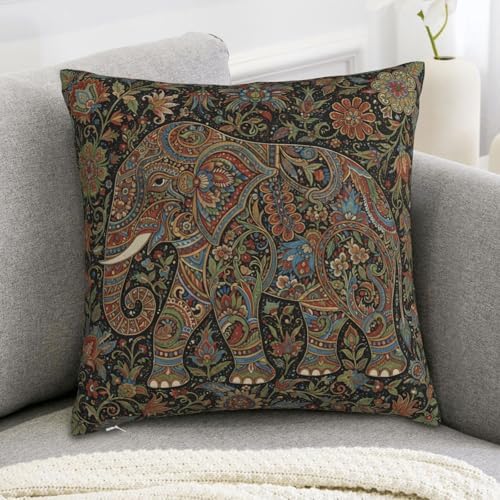Bohemian Mandala Elephant Throw Pillow Cover