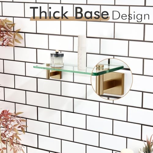 KOKOSIRI Wall Shelves Bathroom Hardware Glass Floating Shelf Small Hanging Rack Storage/Room Decor 12-Inch Champagne Bronze 2 Pack B1105CPG-L12-P2