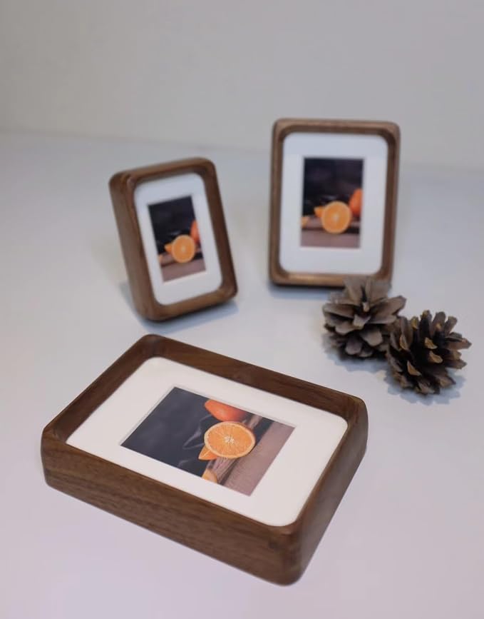 4x4 Picture Frame with 2x2 Mat - Rustic Walnut Wood Square Frame, Wall & Tabletop Display for Baby & Pet Photos (4x4,Walnut)