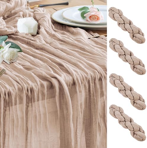 Wokceer Cheesecloth Table Runner Nude Pink 10FT Boho Gauze Runner, 4 Pack