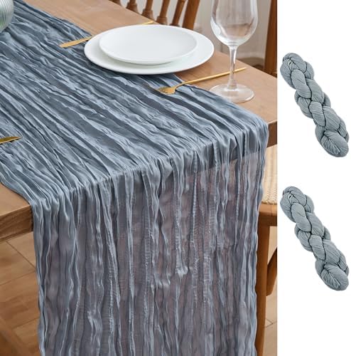 Asee'm 2pcs Cheesecloth Table Runner 120 Inches Dusty Blue Boho Gauze Cheese Cloth Runner 10FT Rustic Sheer Table Runners for Centerpiece Wedding Baby Shower Spring Easter Decoration