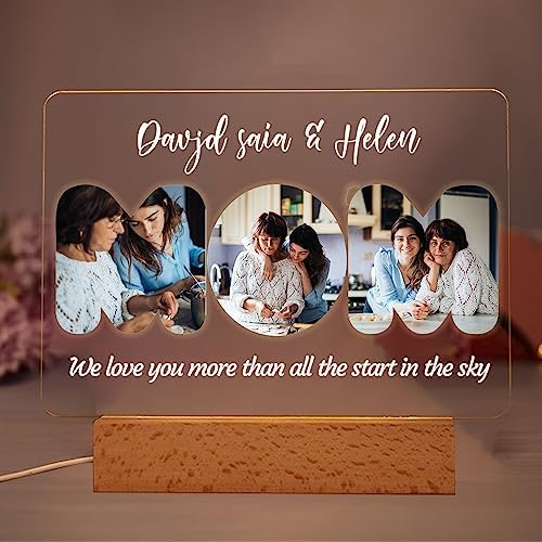 Personalized Photo Acrylic Sign Plaque Womens Gifts for Anniversary Valentines Birthday Customizable LED Night Light Wooden Base Lamps Desk Bedroom Decor Signs