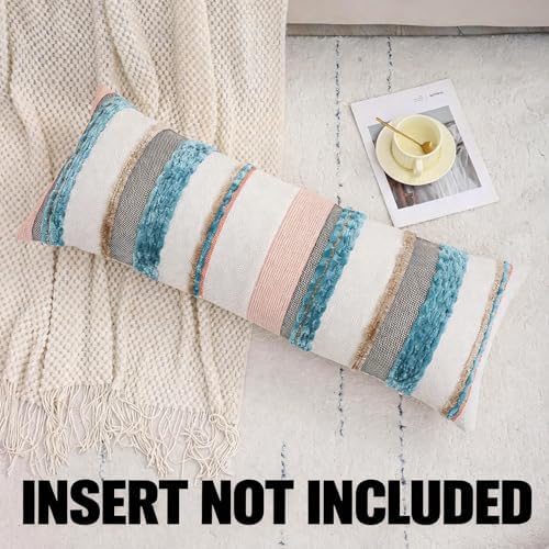 Coastal Lumbar Throw Pillow Cover 14x36 Boho Decor Turquoise Blue