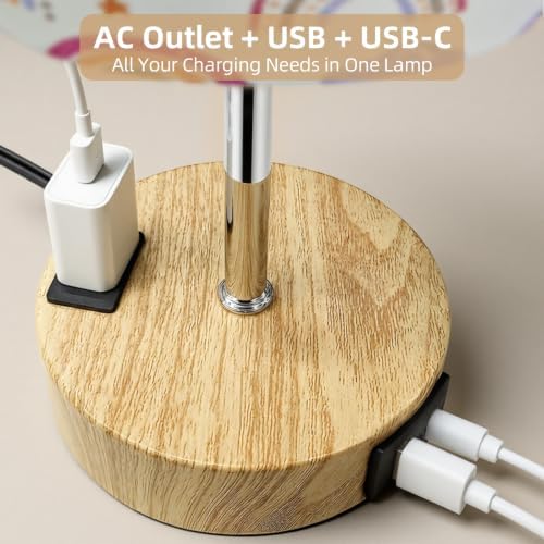 Bedside Table Lamp, Dimmable Touch, AC Outlet, USB A+C (SunRainbow)