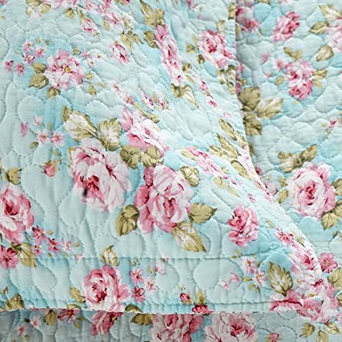 vctops 2-Piece Embroidered Cotton Quilted Pillow Shams Vintage Floral Decorative Pillow Covers Boho Pillow Cases Queen Size, Blue Rose
