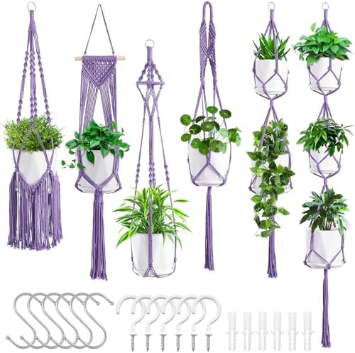 SFENNGPET Macrame Plant Hangers, 6Pack Hanging Planters for Indoor Plants