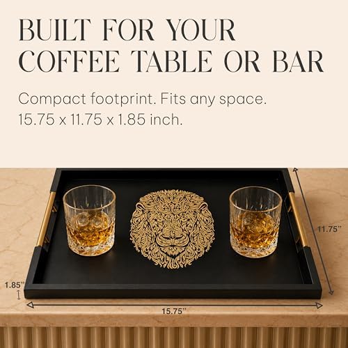 Serving Tray with Gold Lion Design, Black Gloss by Death Decor