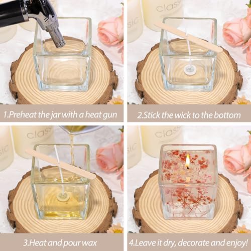 CONNOO 12 Pack 9oz Clear Glass Square Candle Jars with Bamboo Lids