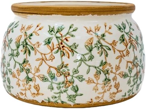Vintage Ceramic Flower Pot, 9in, with Drainage & Filter