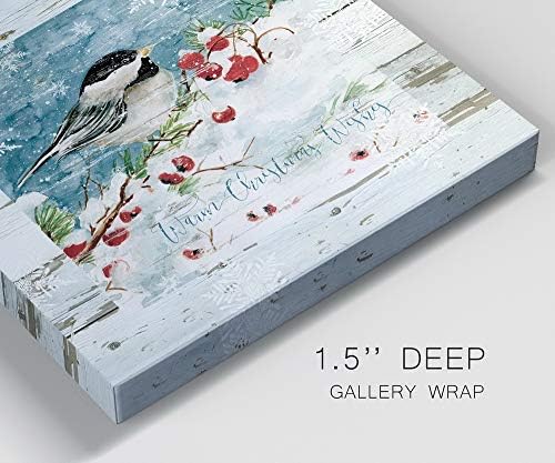 Renditions Gallery Christmas Abstract Wall Art Chickadee Bird Sitting in a White Snowed Cherry Tree Canvas Hanging Artwork Prints for Bedroom Office Home Kitchen - 32"X32" LT05