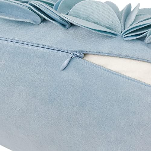 KINGROSE Handmade 3D Floral Accent Throw Pillow Case Soft Pillow Cover Gorgeous Cushion Cover for Sofa Couch Bed Home Decor 12 x 20 Inches Velvet Light Blue