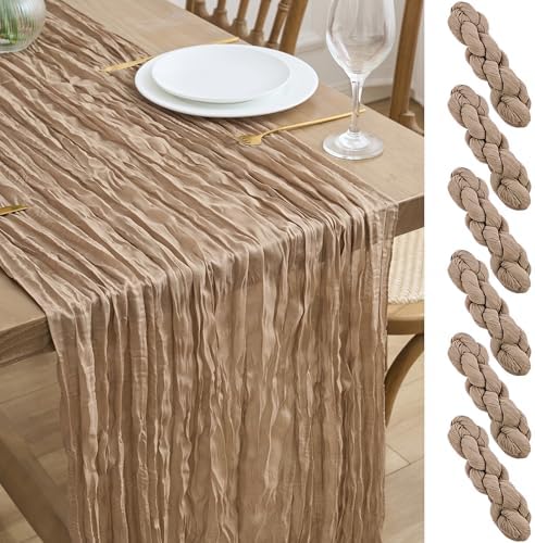 Asee'm 6pcs Nude Brown Cheesecloth Table Runner Summer Boho Rustic 10FT