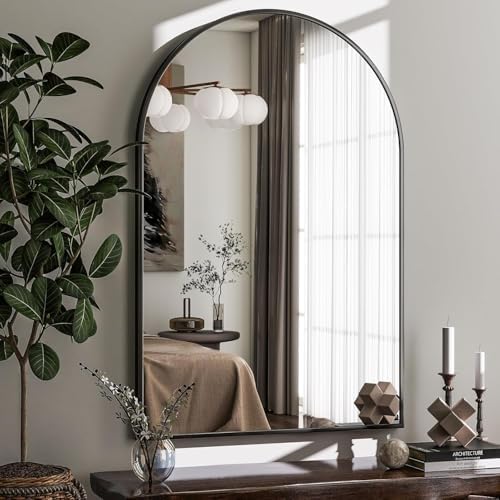 Bathroom Mirrors for Over Sink, 26"x38" Arched Mirror for Wall, Metal Black Framed Mirrors Modern Vanity Mirror for Bathroom Living Room, Bedroom and Entryway, Black