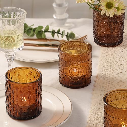12Pack Amber Candle Jars - 3 Styles Candle Jar with Lids for Any Décor