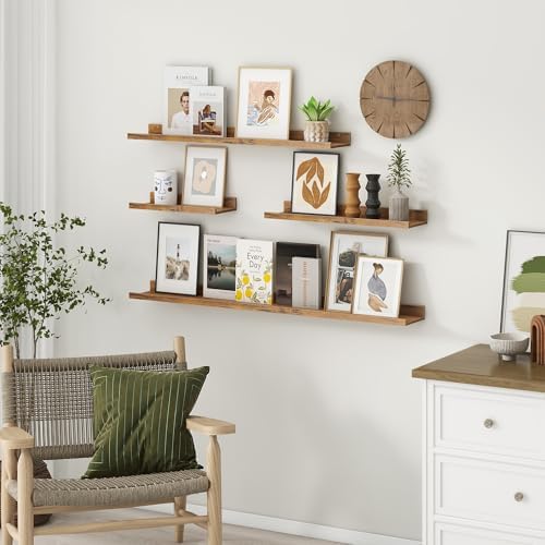 Axeman Picture Ledge Shelf, 36 Inch Brown Floating Shelves Set of 3