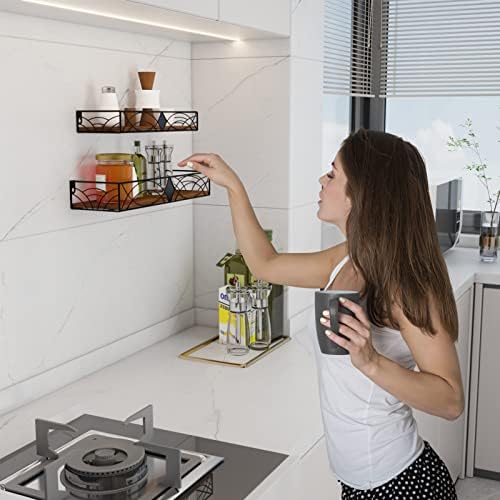 HORLIMER Floating Shelves for Wall Set of 2, Wooden Wall Shelves with Bars, Rustic Wall Mounted Shelves for Kitchen, Bathroom, Bedroom, Living Room, Rhombic Style