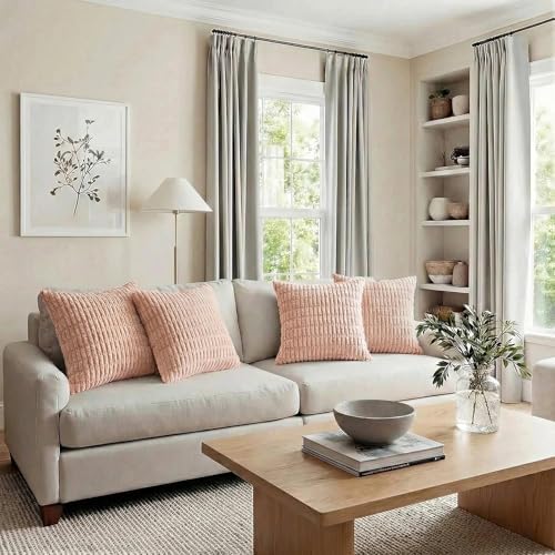 Fancy Homi 4 Packs Decorative Throw Pillow Covers for Living Room Couch Bed, Modern Farmhouse Boho Home Décor Accent Cushion Case, 26" x 26", Blush Pink